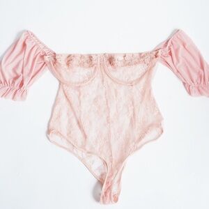 Pink Lace Off-Shoulder Bodysuit/ Lingerie